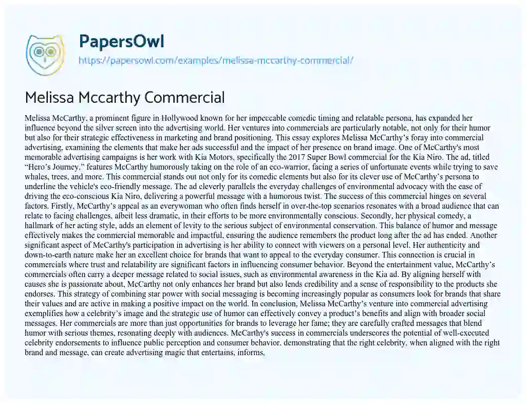 Melissa Mccarthy Commercial - Free Essay Example - 529 Words ...