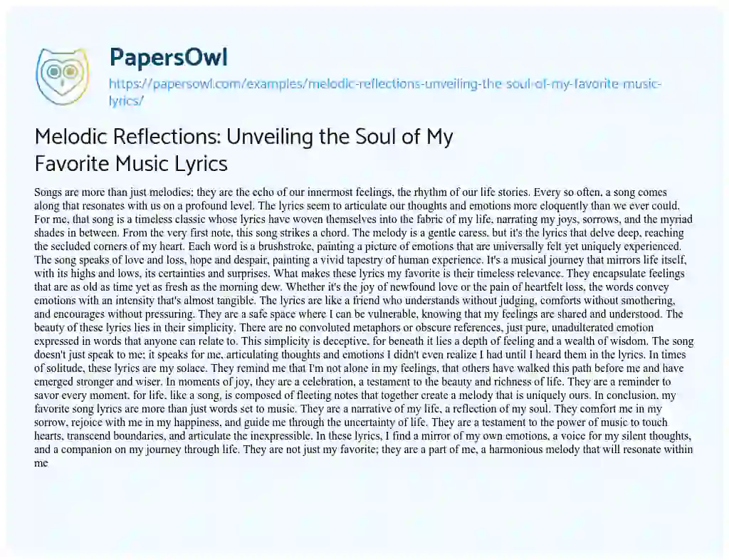 Essay on Melodic Reflections: Unveiling the Soul of my Favorite Music Lyrics
