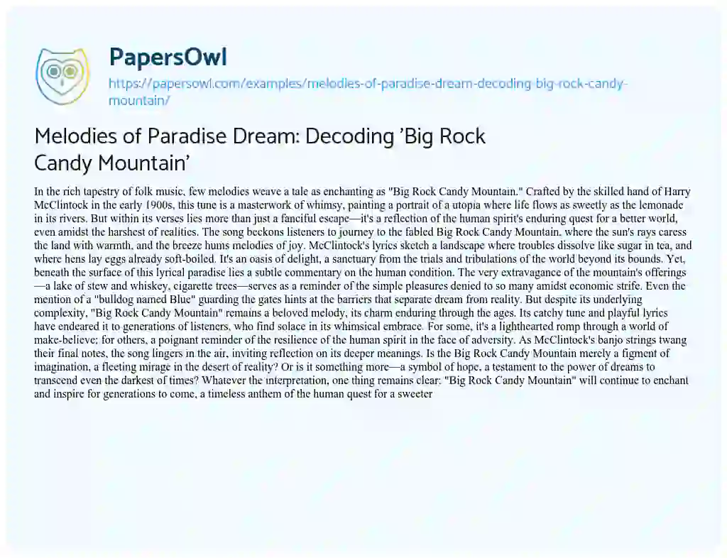 Essay on Melodies of Paradise Dream: Decoding ‘Big Rock Candy Mountain’