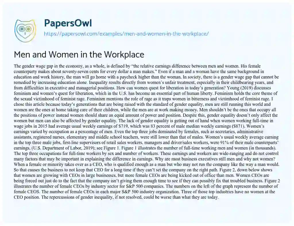 Essay on Men and Women in the Workplace