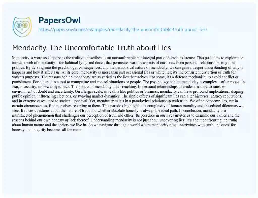 Essay on Mendacity: the Uncomfortable Truth about Lies
