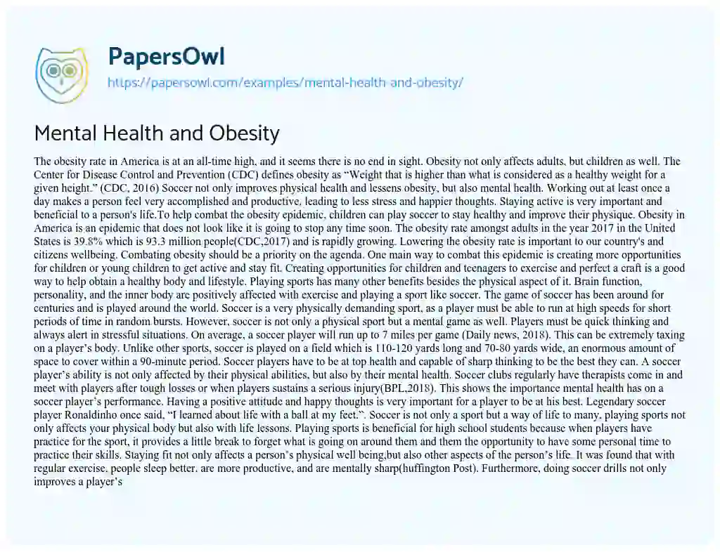 Essay on Mental Health and Obesity