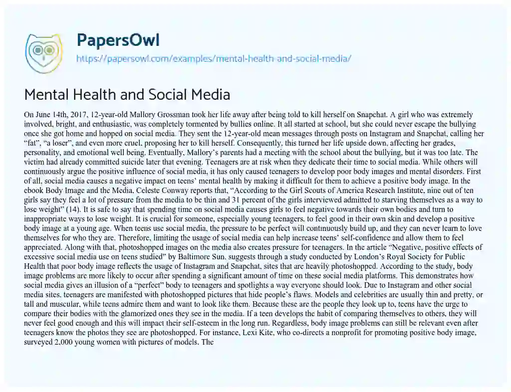 Essay on Mental Health and Social Media