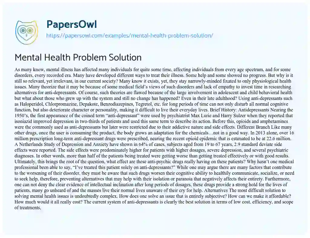 Essay on Mental Health Problem Solution