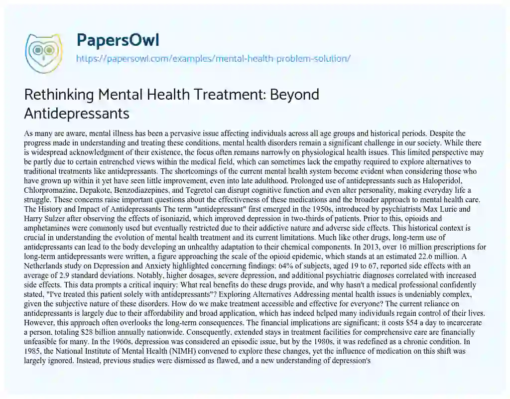 Essay on Mental Health Problem Solution