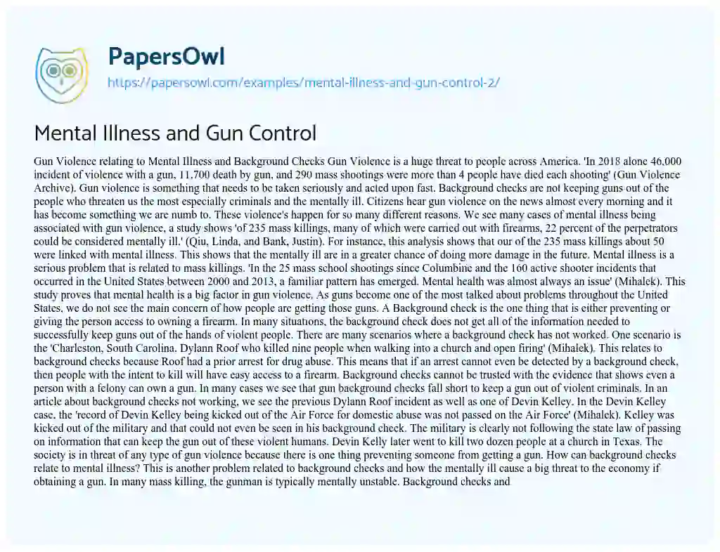 Essay on Mental Illness and Gun Control