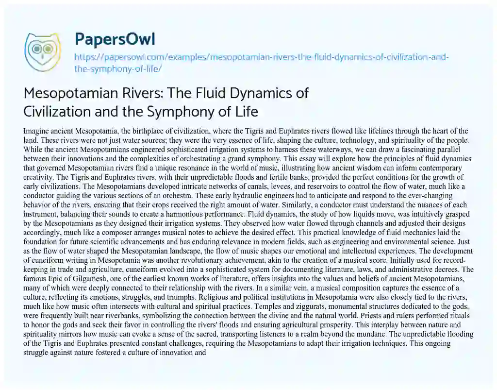 Essay on Mesopotamian Rivers: the Fluid Dynamics of Civilization and the Symphony of Life