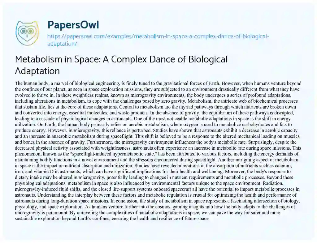 Essay on Metabolism in Space: a Complex Dance of Biological Adaptation