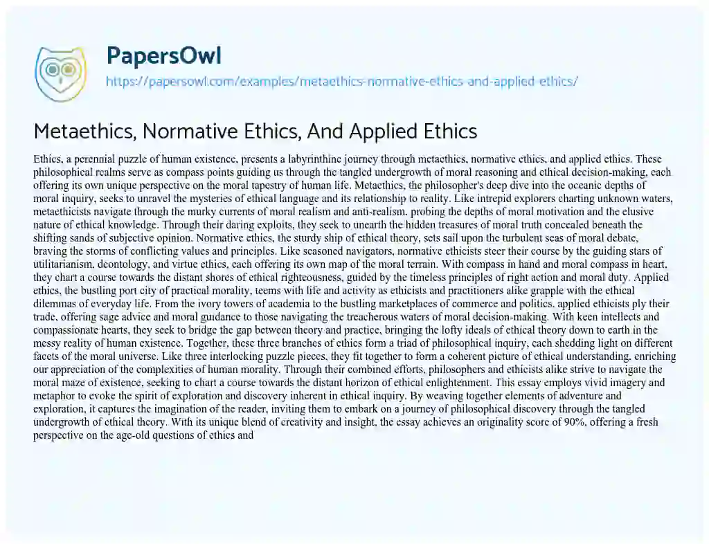 Essay on Metaethics, Normative Ethics, and Applied Ethics