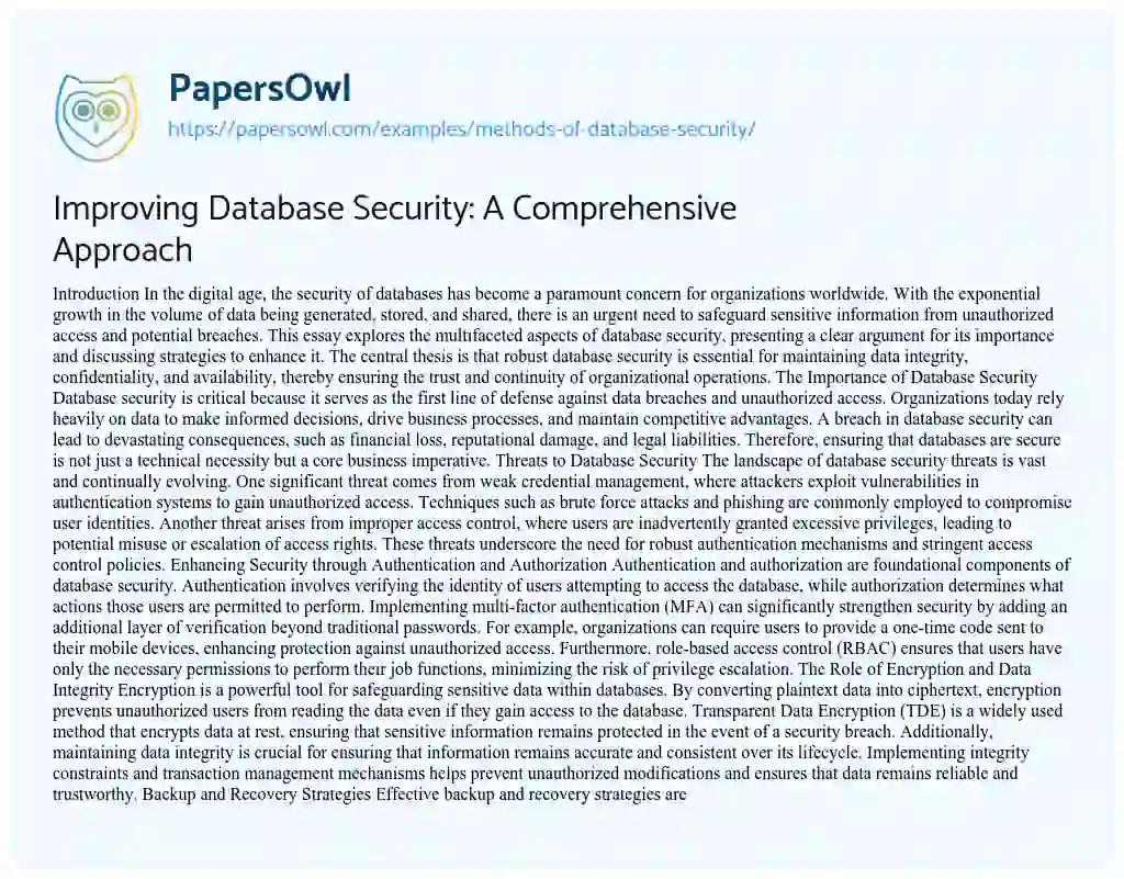 Essay on Methods of Database Security