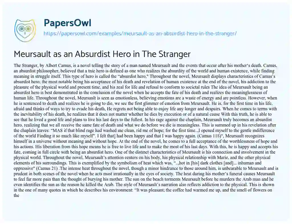 Meursault as an Absurdist Hero in the Stranger essay