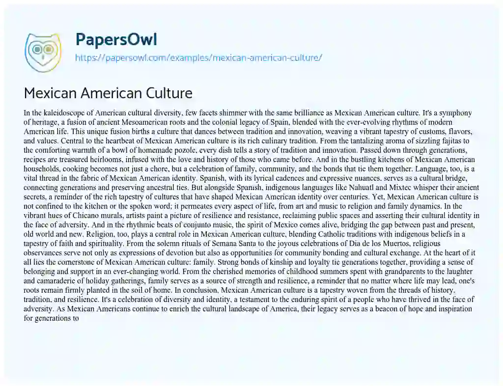 Essay on Mexican American Culture