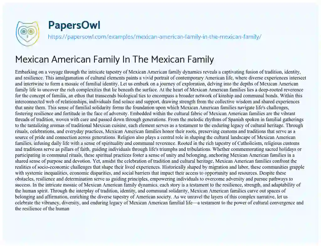Essay on Mexican American Family in the Mexican Family