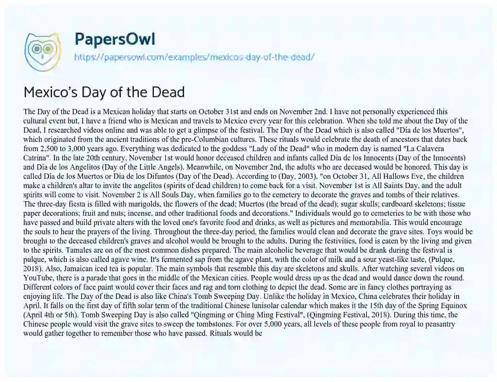 Essay on Mexico’s Day of the Dead