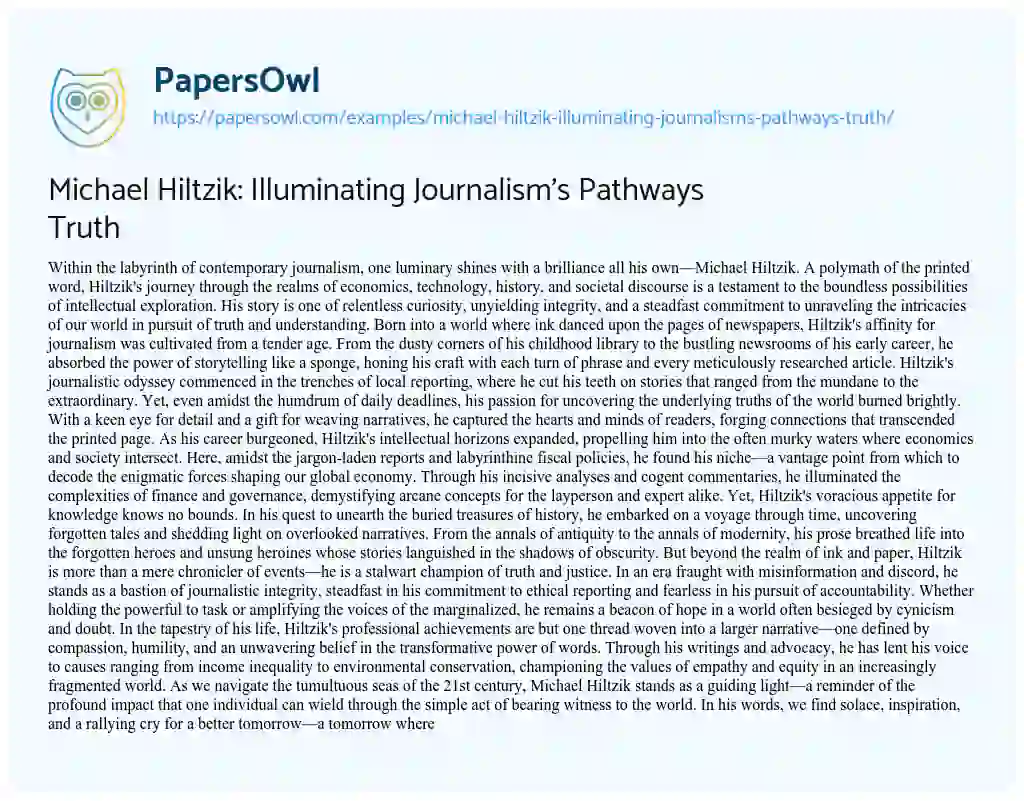 Essay on Michael Hiltzik: Illuminating Journalism’s Pathways Truth