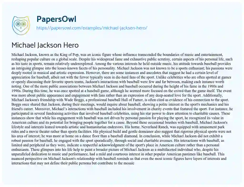 Essay on Michael Jackson Hero