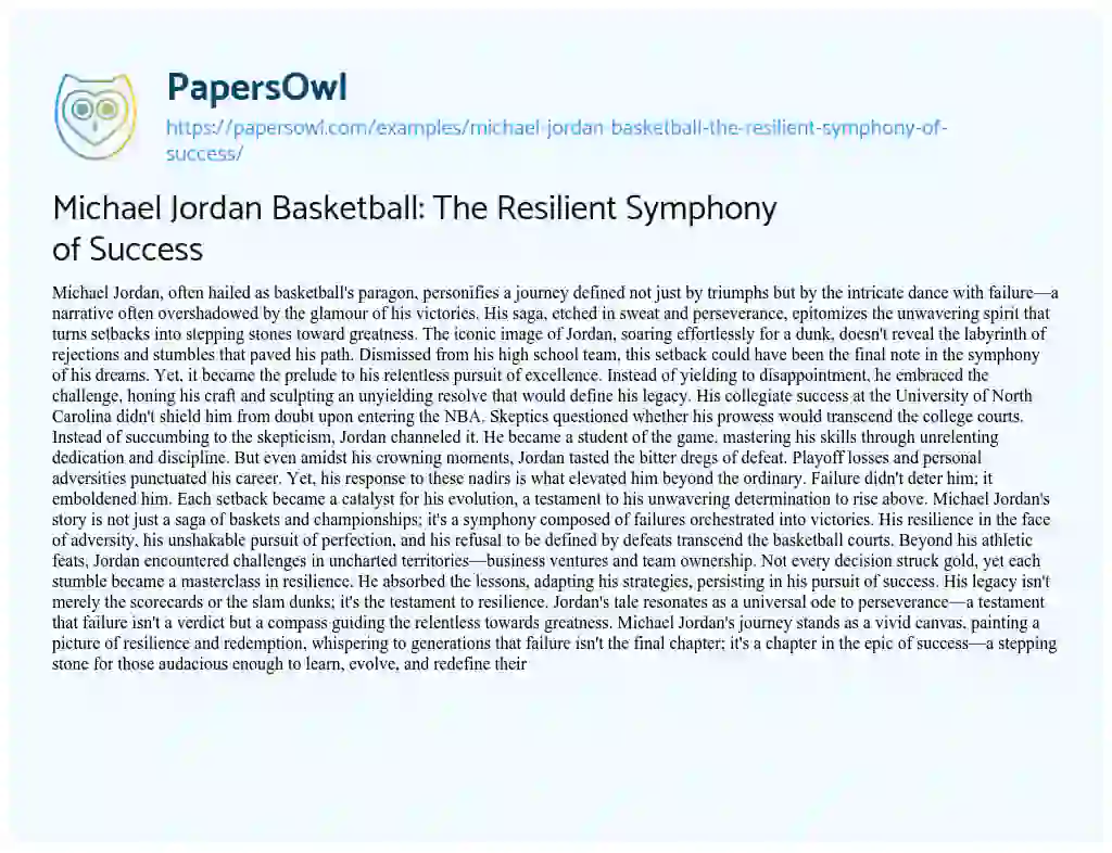 Essay on Michael Jordan Basketball: the Resilient Symphony of Success
