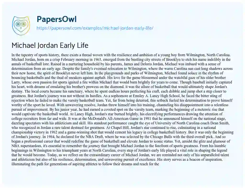 Essay on Michael Jordan Early Life