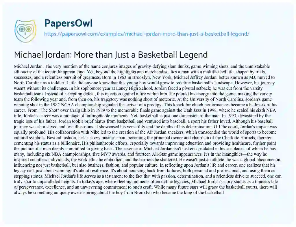 Essay on Michael Jordan: more than Just a Basketball Legend