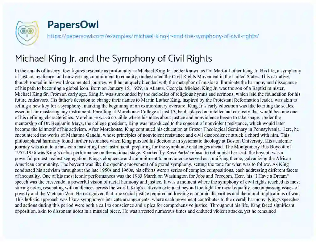 Essay on Michael King Jr. and the Symphony of Civil Rights
