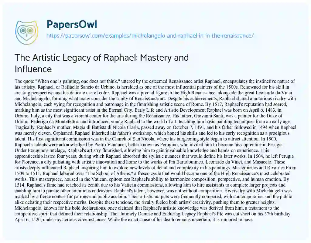 Essay on Michelangelo and Raphael in in the Renaissance