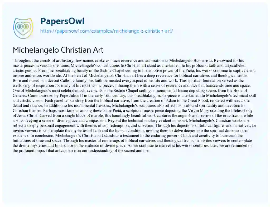 Essay on Michelangelo Christian Art