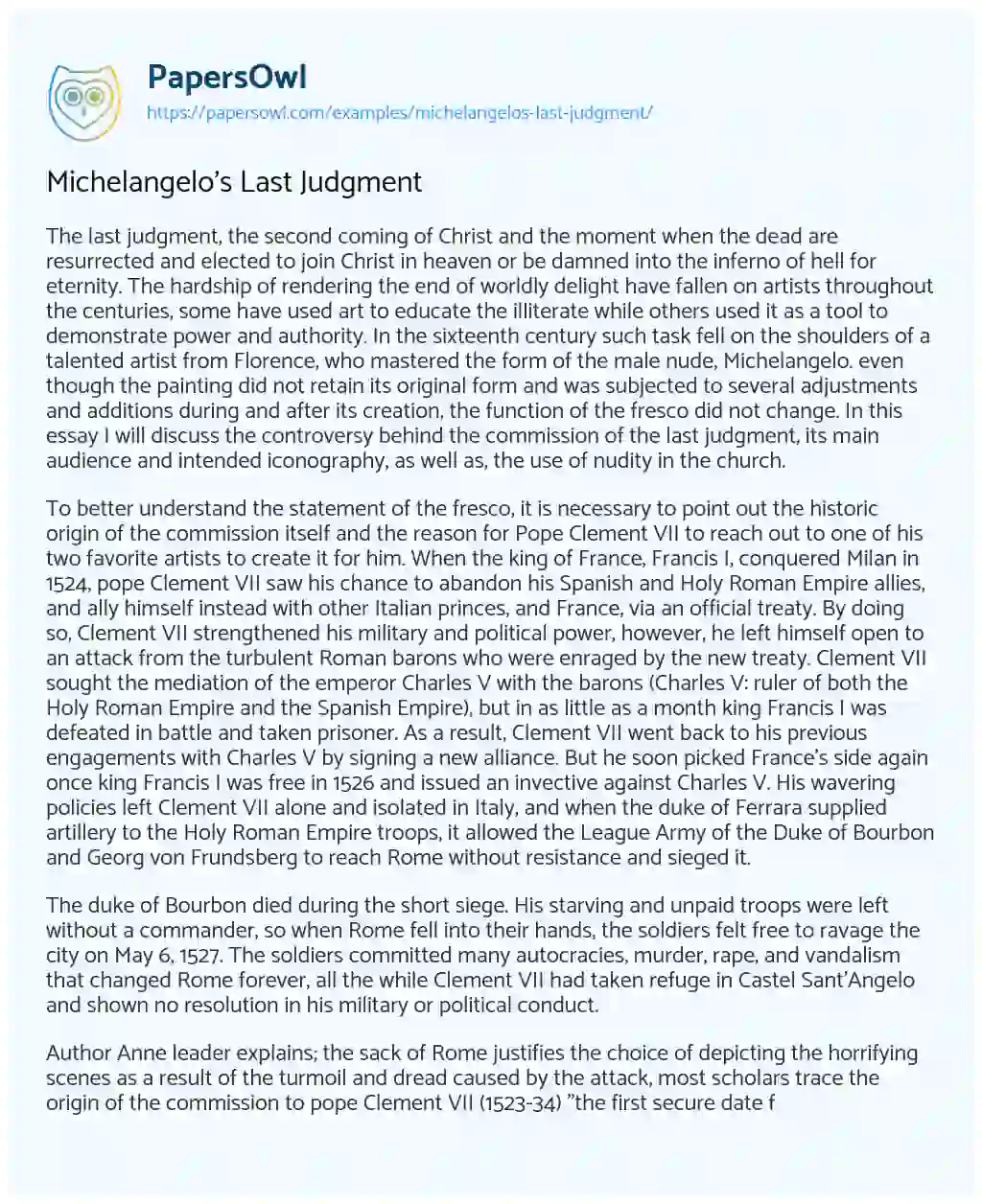 Michelangelo’s Last Judgment essay