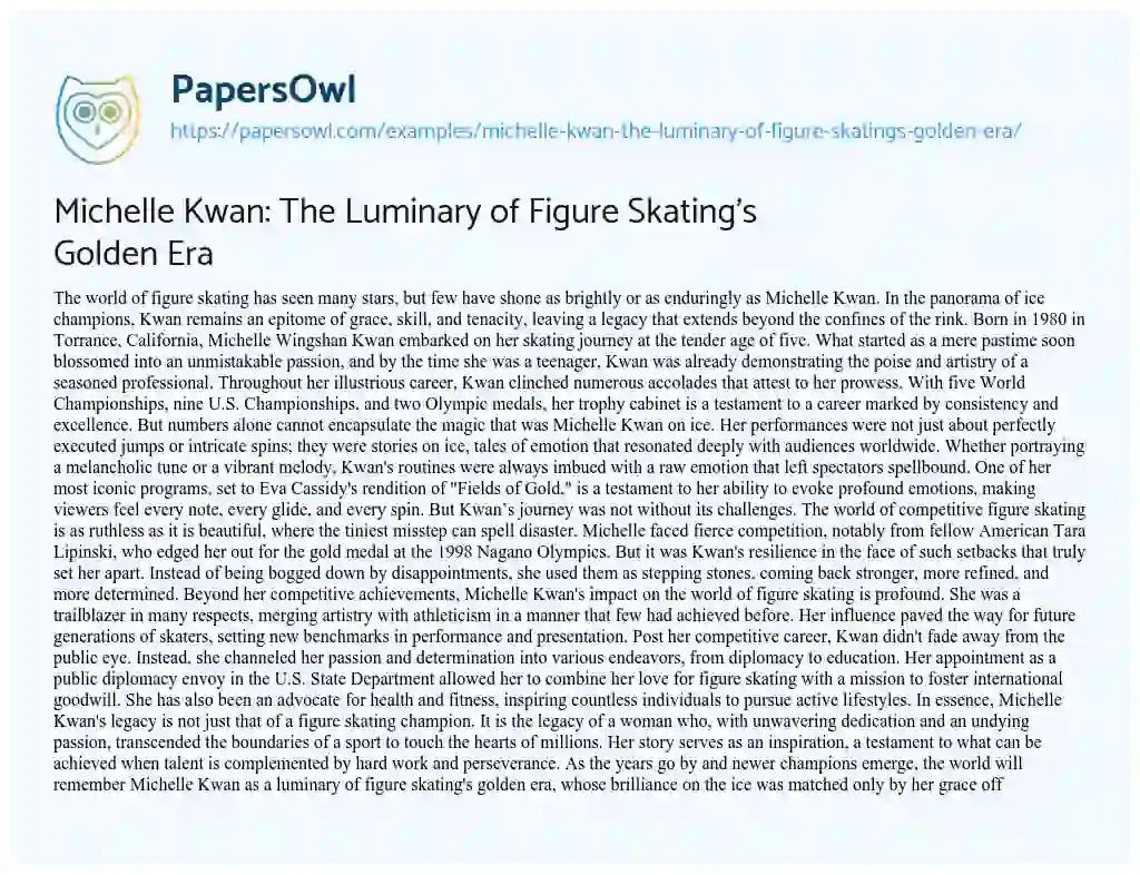 Essay on Michelle Kwan: the Luminary of Figure Skating’s Golden Era
