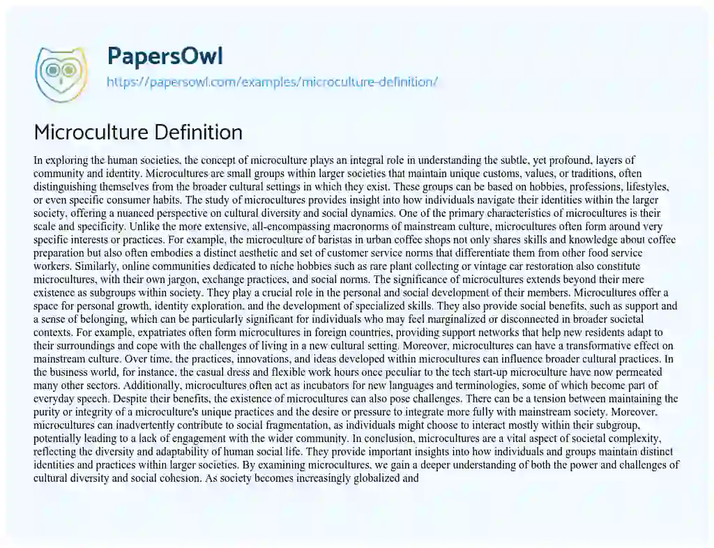 Essay on Microculture Definition