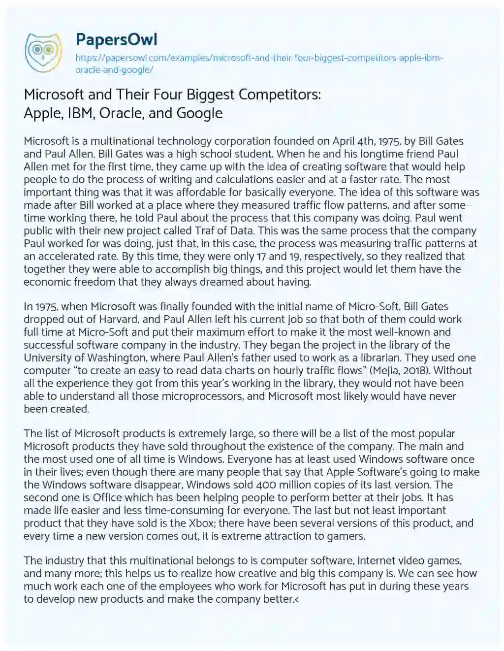 Essay on Microsoft and their Four Biggest Competitors: Apple, IBM, Oracle, and Google