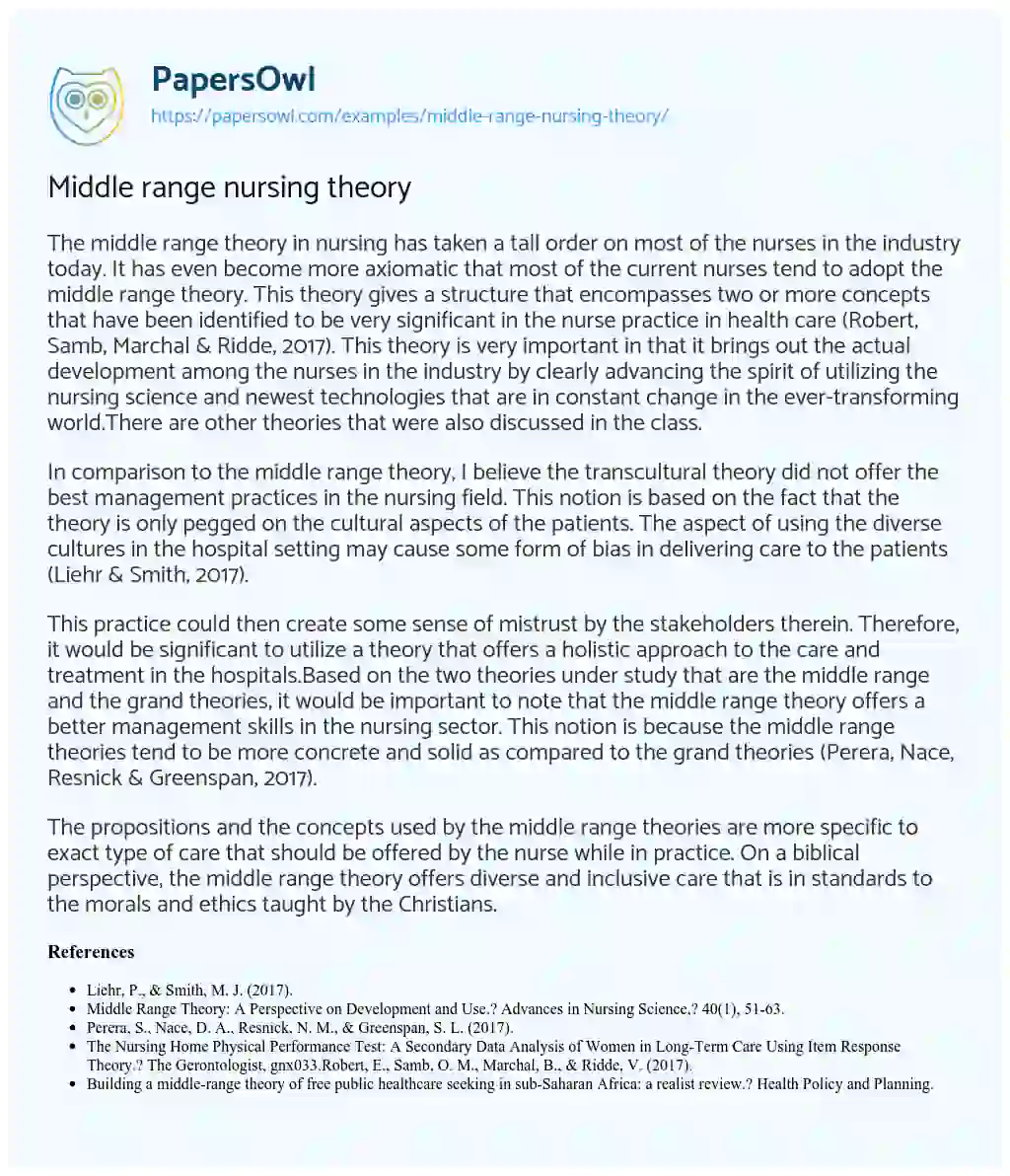 Essay on Middle Range Nursing Theory