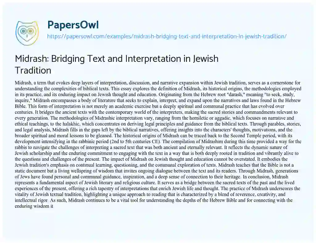 Essay on Midrash: Bridging Text and Interpretation in Jewish Tradition