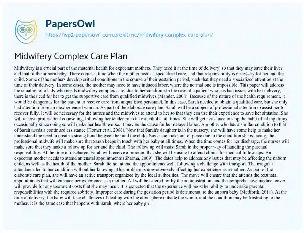 Midwifery Complex Care Plan essay