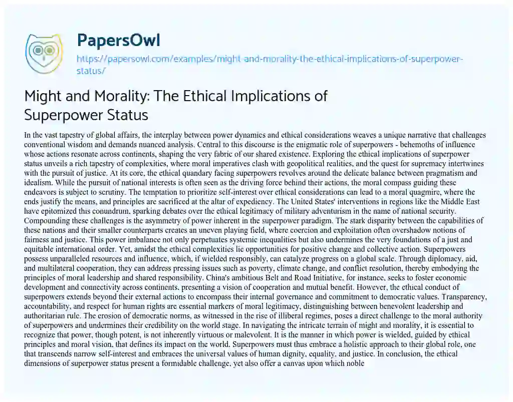 Essay on Might and Morality: the Ethical Implications of Superpower Status