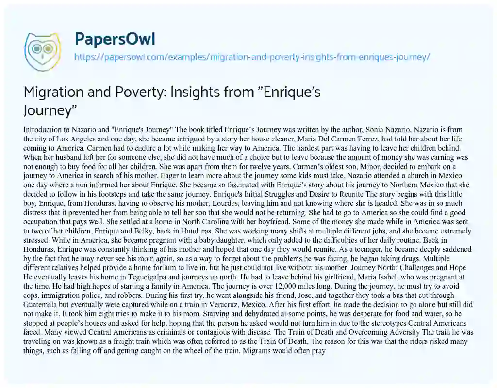 Essay on Migration and Poverty: Insights from “Enrique’s Journey”