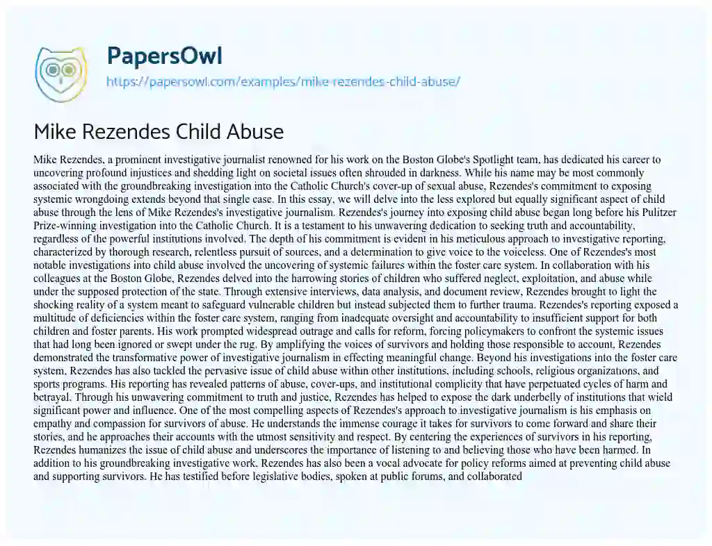 Essay on Mike Rezendes Child Abuse