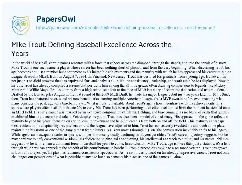 Essay on Mike Trout: Defining Baseball Excellence Across the Years