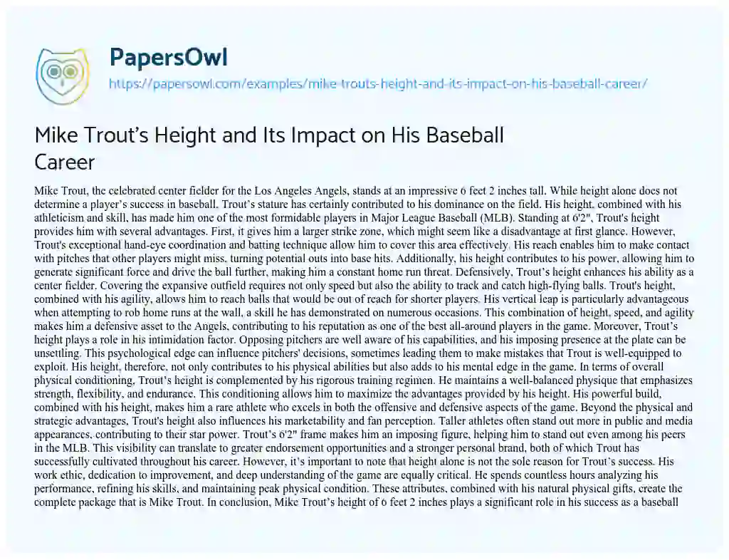 Essay on Mike Trout’s Height and Its Impact on His Baseball Career