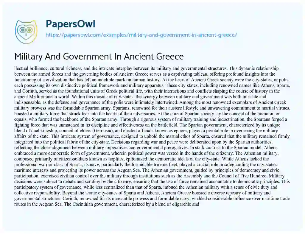 Essay on Military and Government in Ancient Greece