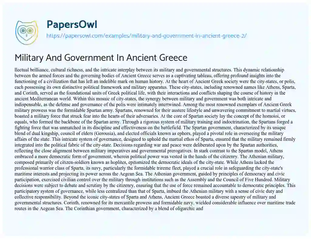 Essay on Military and Government in Ancient Greece