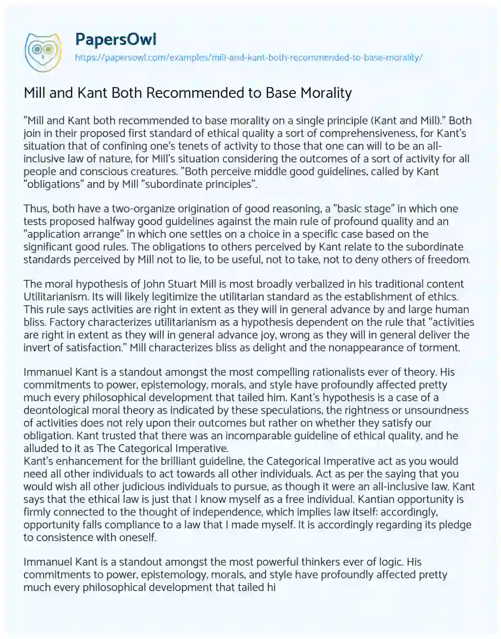 Essay on Mill and Kant both Recommended to Base Morality