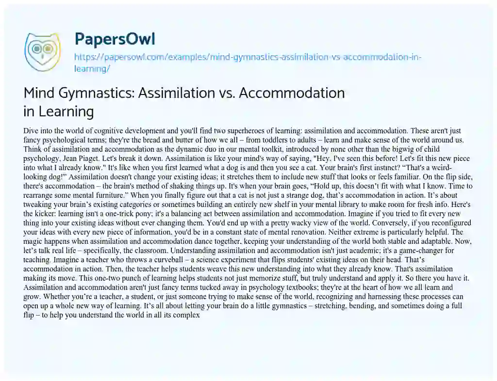 Essay on Mind Gymnastics: Assimilation Vs. Accommodation in Learning