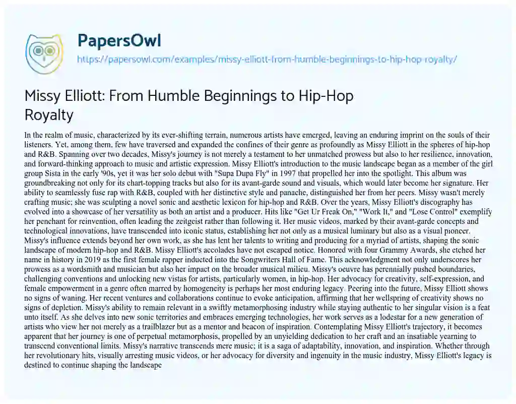 Essay on Missy Elliott: from Humble Beginnings to Hip-Hop Royalty