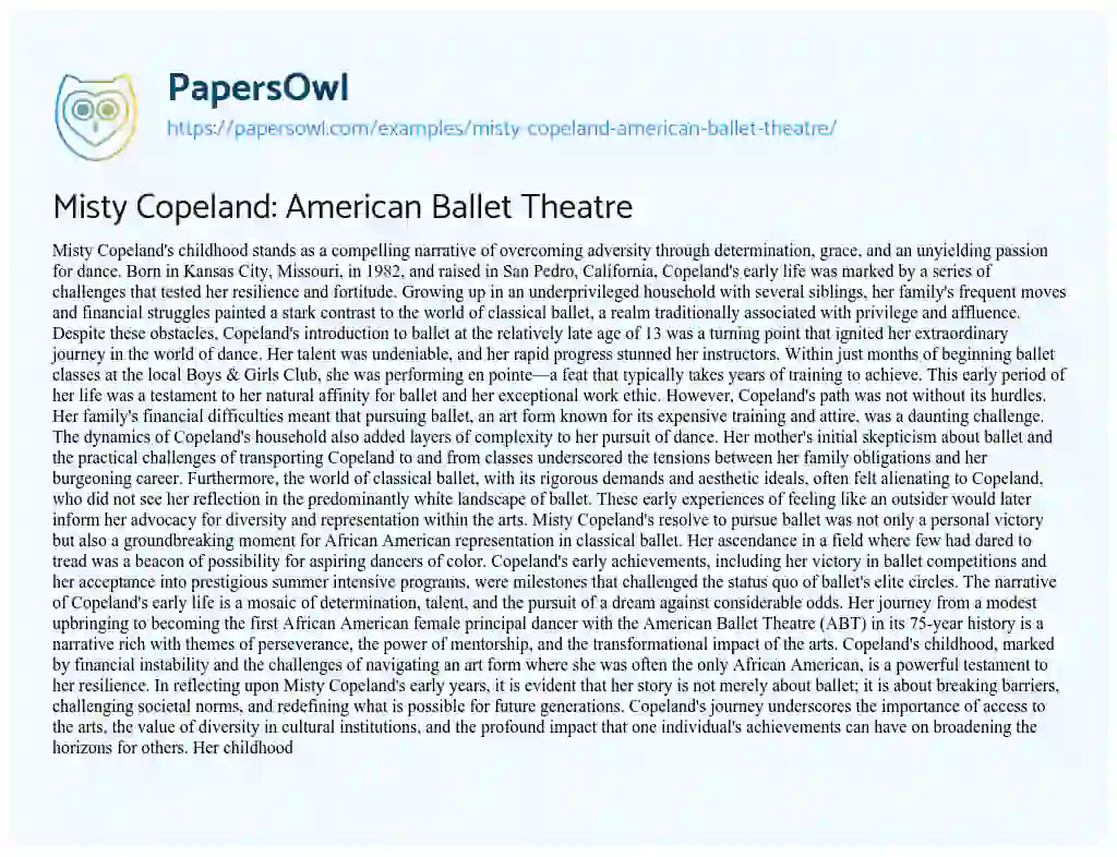 Essay on Misty Copeland: American Ballet Theatre