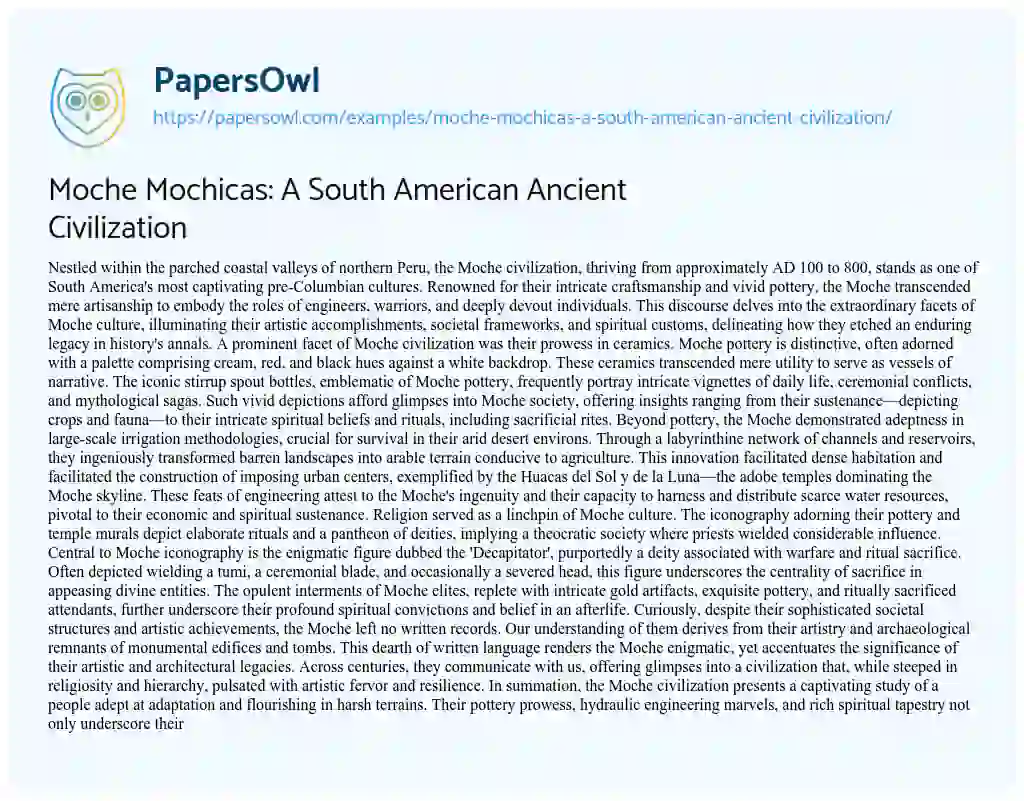 Essay on Moche Mochicas: a South American Ancient Civilization