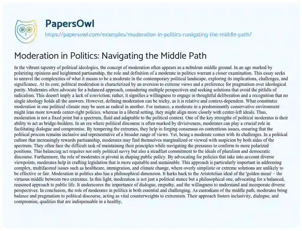 Essay on Moderation in Politics: Navigating the Middle Path