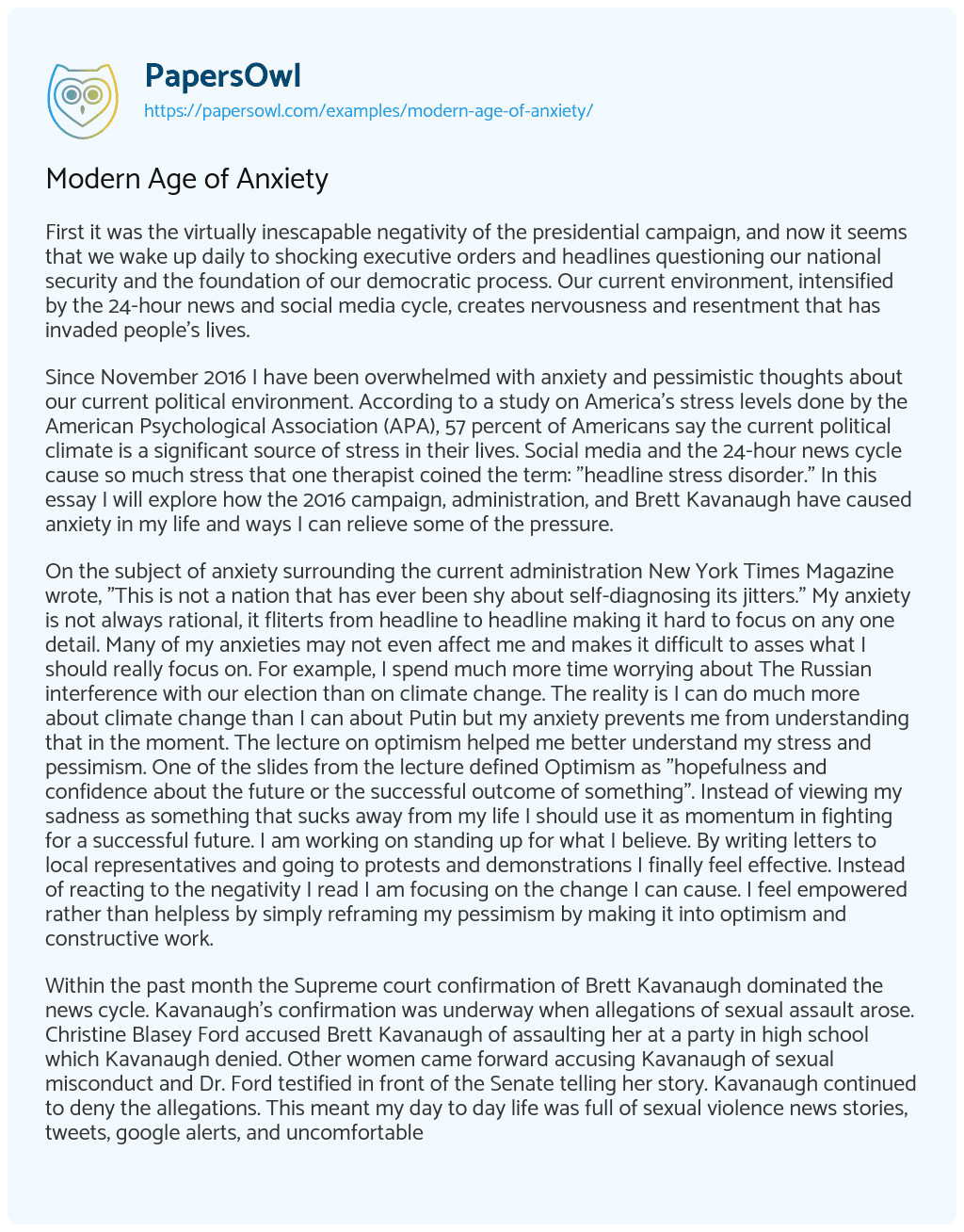Essay on Modern Age of Anxiety