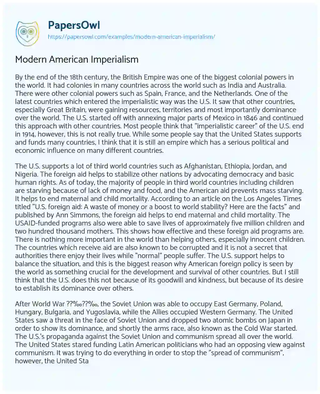 Essay on Modern American Imperialism