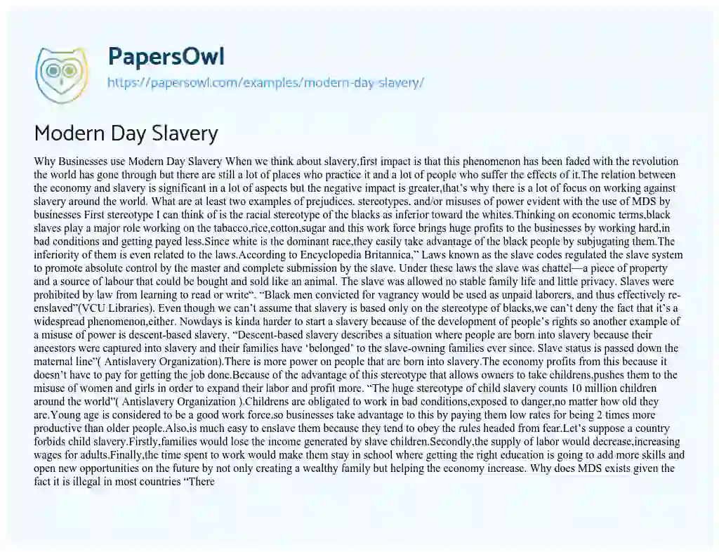 Essay on Modern Day Slavery