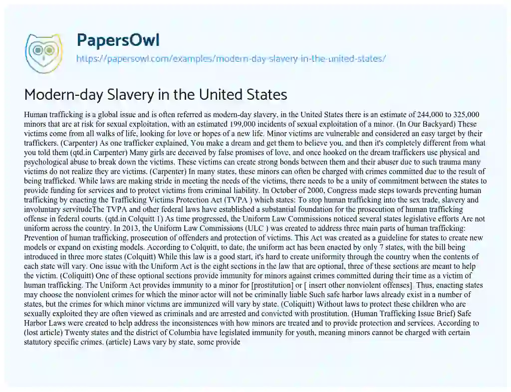 Modern-day Slavery in the United States essay